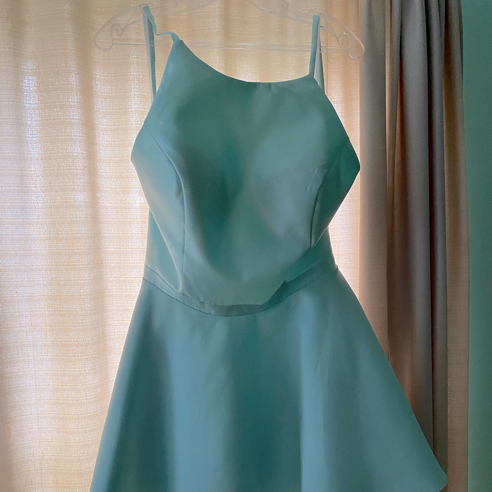 Turquoise silky party dress